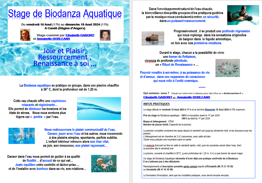 Stage Biodanza Aquatique - Aout 2024